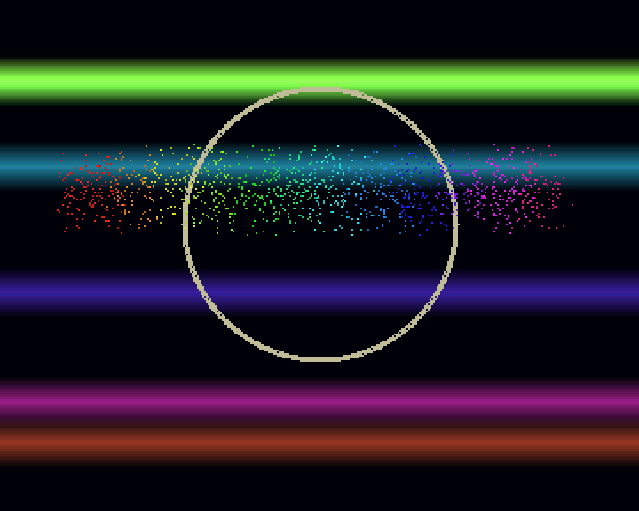 The explosion: every pixel of the title is a particle.