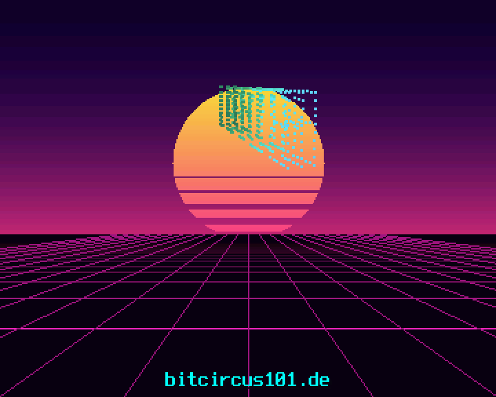 The show in the browser: the same C code, compiled to WebAssembly, stepped at 50 frames per second like the Pi.