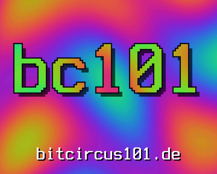 Plasma: four sines, one rotating palette, the logo cut out of it.